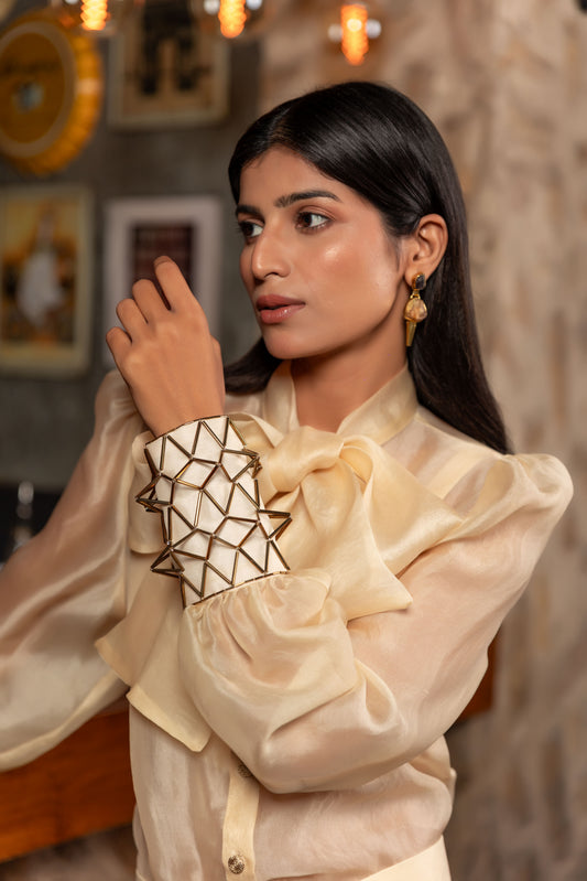 Dimensions Ivory Organza Tie-On Shirt Set